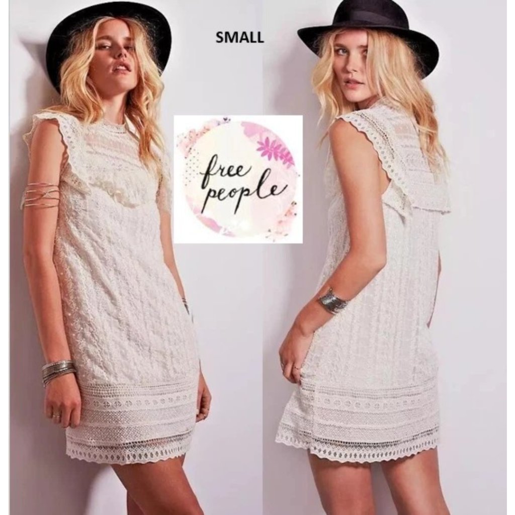 Free People Off-White Crochet Victoria Mock Neck Shift Sleeveless Mini Dress